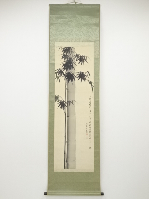 高木栖鶴筆　竹図　肉筆絹本掛軸（保護箱）